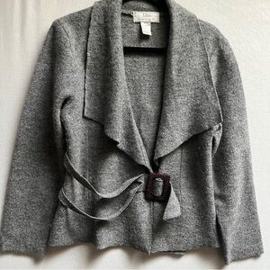 Lisa International 100% Wool Belted Cardigan Sz M